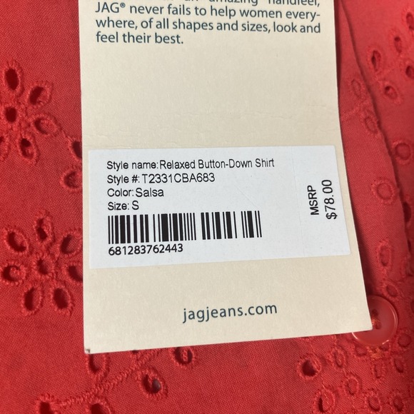 JAG Women Relaxed Button-Down Shirt Small Red Eyelet MSRP $78 - Picture 13 of 13